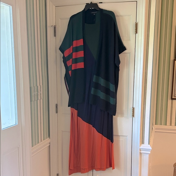 Colorblock Dress + Cardigan Set Size Large 2 Piece Knit Short Sleeves RUGBY - Picture 3 of 11